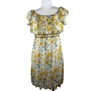 MSSP Silk Floral Off Shoulder Smocked Midi Dress Daisy Print NWT Large